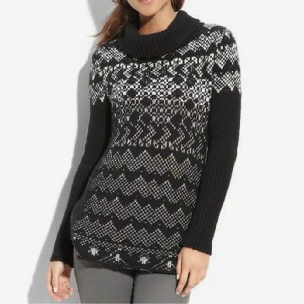 Free People- Fair Isle black & white long sleeve turtleneck sweater- small